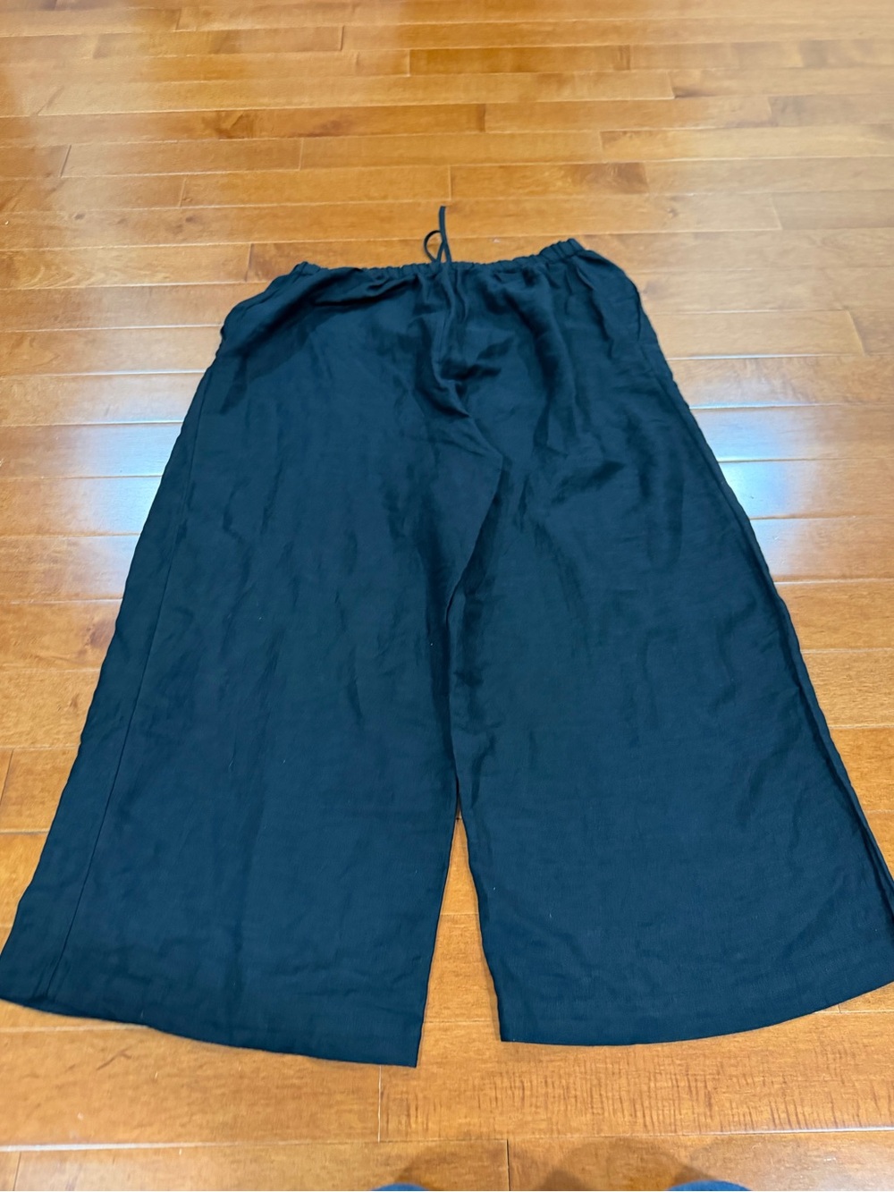 Gudrun Sjoden Black Linen Blend Elastic Drawstring Waist Wide Leg Pants Sz. L